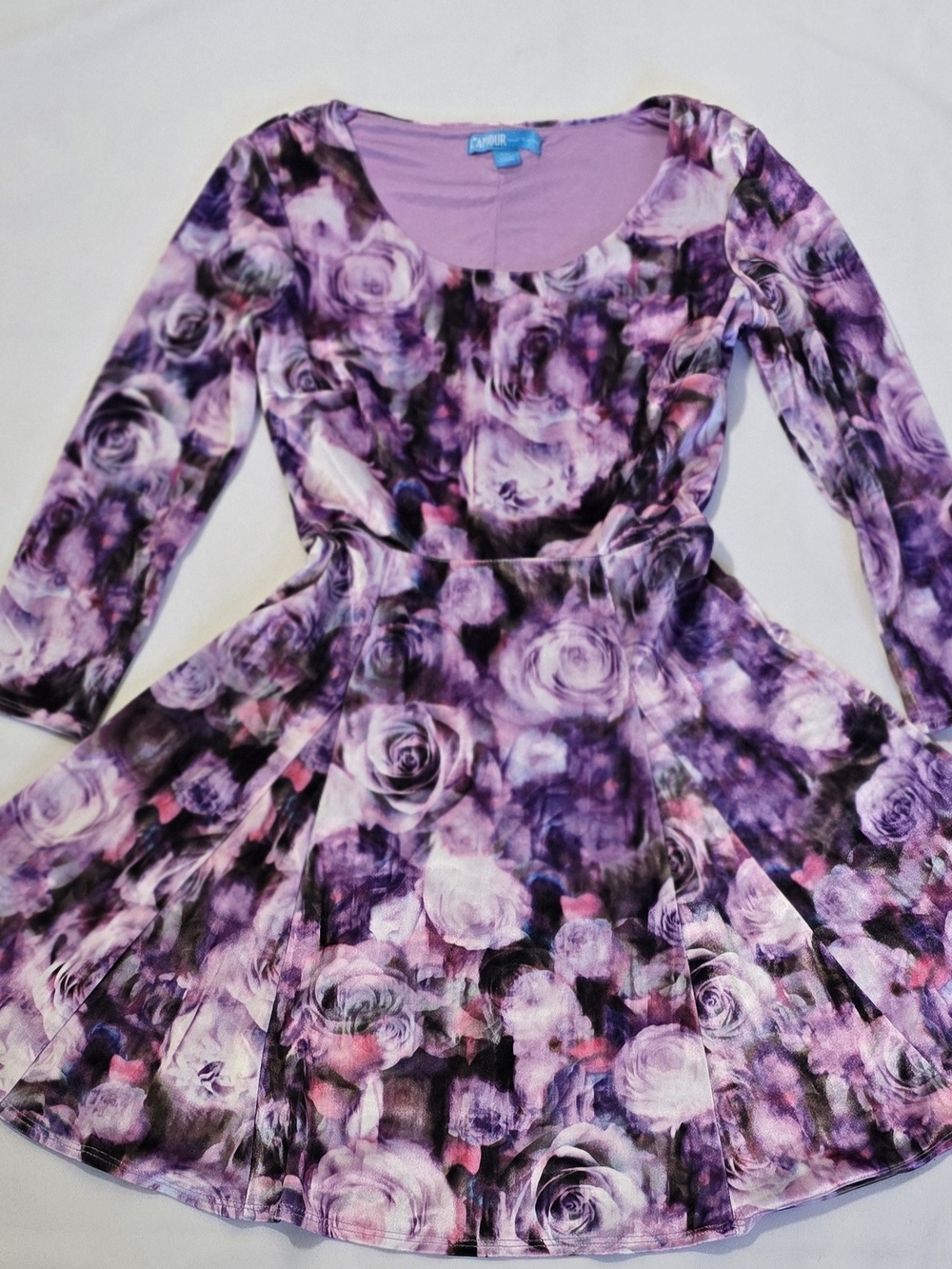 L'Amour Nanette Lepore Purple Floral Velvet Fit & Flare Dress